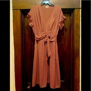 Orange Polka Dot Patterned Polyester Midi Dress